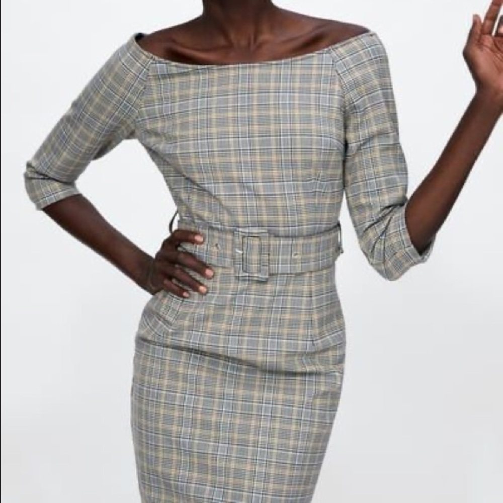 Zara Checkered Dress with Belt